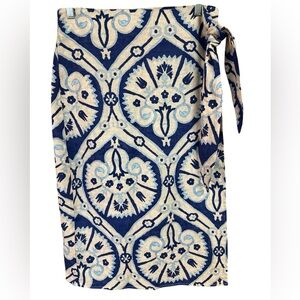Christian Siriano Linen Blend Full Wrap Button Tie Closure Paisley Print Skirt M